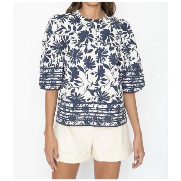 Caballero Tops - Caballero Celeste Top Palm Springs Blue Floral XS NWT